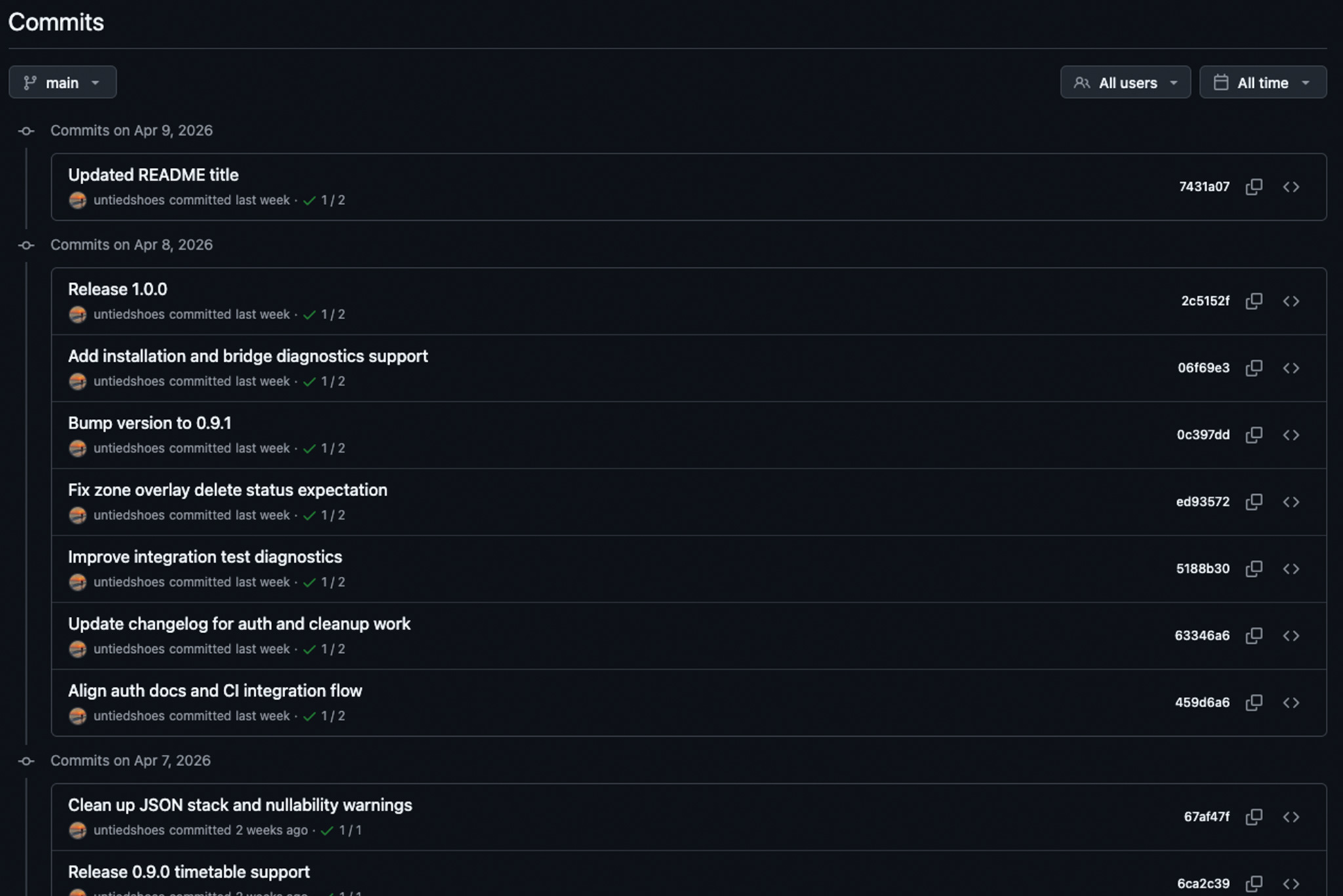 Tado .NET API commits detail - test
