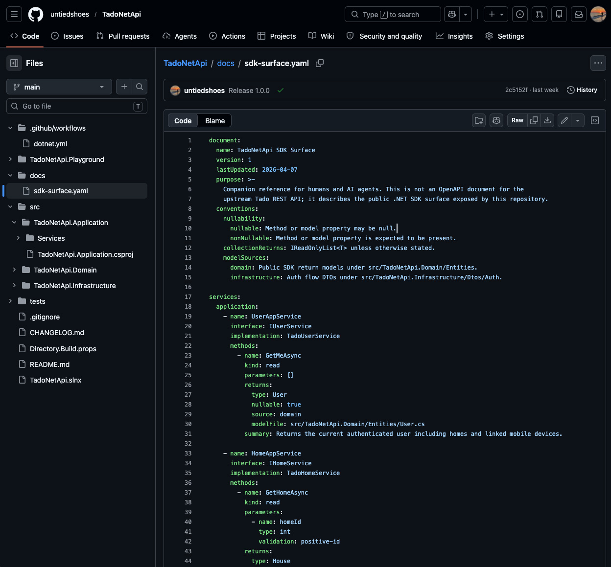 Tado .NET API sdk-surface.yaml overview - test